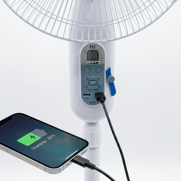 Ventilateur Solaire Rechargeable Anti-Coupure avec 2 Ampoules LED et Charge Téléphone