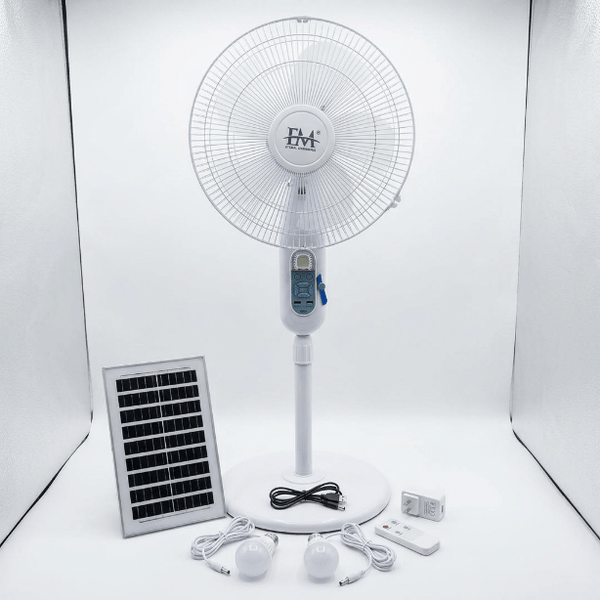 Ventilateur Solaire Rechargeable Anti-Coupure avec 2 Ampoules LED et Charge Téléphone