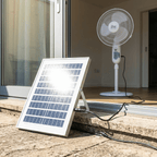 Ventilateur Solaire Rechargeable Anti-Coupure avec 2 Ampoules LED et Charge Téléphone