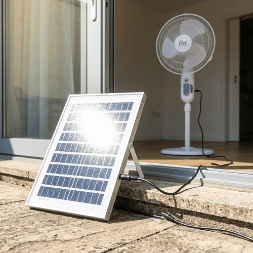 Ventilateur Solaire Rechargeable Anti-Coupure avec 2 Ampoules LED et Charge Téléphone